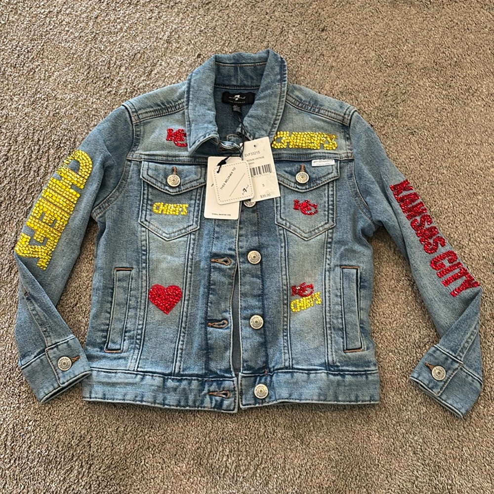 Girls KC CHIEFS Bling Jean Jacket handmade